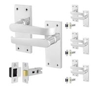 Afit Chrome Door Handles With Latch, 4 Pairs Internal Victorian Straight Polished Chrome Backplate Handles, Latch 64mm