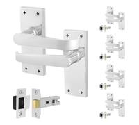 Afit Chrome Door Handles With Latch, 5 Pairs Internal Victorian Straight Polished Chrome Backplate Handles, Latch 64mm