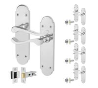 AFIT Chrome Door Handles with Latch, 5 Pairs Polished Chrome Backplate in Silver | Size: 150mm x 150mm AFIT Silver 150mm x 150mm