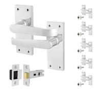 Afit Chrome Door Handles With Latch, 6 Pairs Internal Victorian Straight Polished Chrome Backplate Handles, Latch 64mm