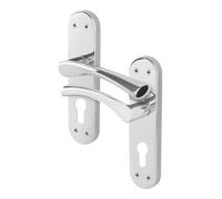 AFIT Chrome Euro Lock Door Handles Novi Backplate 1 Pair in Metallic Silver | Size: 150mm x 150mm AFIT Metallic Silver 150mm x 150mm