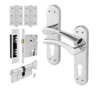 AFIT Chrome Euro Thumbturn Cylinder Handle Lock Hinges Set Novi in Metallic Silver | Size: 150mm x 150mm AFIT Metallic Silver 150mm x 150mm