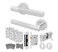 Afit Chrome Fire Door Handle Euro Lock And Double Cylinder Set, Polished Internal Fir Door Handle Locks Hinges Linea 1 Pack