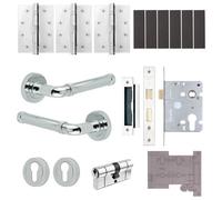 Afit Chrome Fire Door Handle Euro Lock And Double Cylinder Set, Polished Internal Fir Door Handle, Locks, Hinges, Sinta