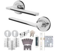 Afit Chrome Fire Door Handle Euro Lock And Thumbturn Cylinder Set Internal Fir Door Handle Latch Locks Hinges, Eden 1 Pack