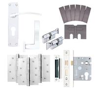 Afit Chrome Fire Door Handle Euro Lock And Thumbturn Cylinder Set, Internal Fir Door Handle, Locks, Hinges, Ebley 1 Pack