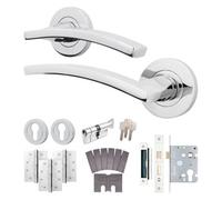 Afit Chrome Fire Door Handle Euro Lock And Thumbturn Cylinder Set, Internal Fir Door Handle, Locks, Hinges, Ebley 1 Pack