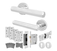 Afit Chrome Fire Door Handle Euro Lock And Thumbturn Cylinder Set, Polished Internal Fir Door Handle Locks Hinges, Monet