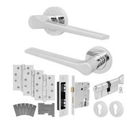 Afit Chrome Fire Door Handle Euro Lock And Thumbturn Cylinder Set, Polished Internal Fir Door Handle Locks Hinges, Tempo