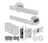 Afit Chrome Fire Door Handle Euro Lock Thumbturn Cylinder Set Internal Fir Locks Hinges Vuori Knurled Textured Grip 1Pack