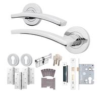 AFIT Chrome Fire Door Handle Euro Lock Thumbturn Cylinder Set Locks Hinges in Silver | Size: 150mm x 150mm AFIT Silver 150mm x 150mm