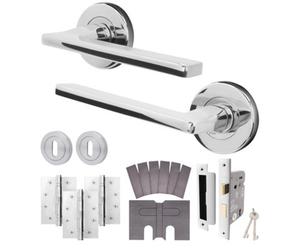 Afit Chrome Fire Door Handle Key Lock Set, Polished Chrome Internal Fir Door Handle With 76mm Lock And 102mm Hinges, Eden