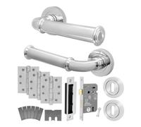 Afit Chrome Fire Door Handle Key Lock Set, Polished Chrome Internal Fir Door Handle, 80mm Lock, 102mm Hinges, Callo 1 Pack