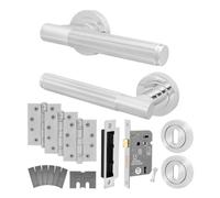 Afit Chrome Fire Door Handle Key Lock Set, Polished Chrome Internal Fir Door Handle, 80mm Lock, 102mm Hinges, Linea 1 Pack
