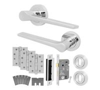 Afit Chrome Fire Door Handle Key Lock Set, Polished Chrome Internal Fir Door Handle, 80mm Lock, 102mm Hinges, Tempo 1 Pack