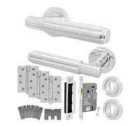 Afit Chrome Fire Door Handle Key Lock Set, Polished Chrome Internal Fir Door Handle, 80mm Lock, 102mm Hinges, Fleur 1 Pack