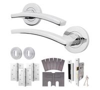 Afit Chrome Fire Door Handle Key Lock Set, Polished Chrome Internal Fir Door Handle, 80mm Lock, 102mm Hinges, Ebley 1 Pack