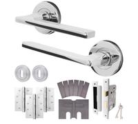 Afit Chrome Fire Door Handle Key Lock Set, Polished Chrome Internal Fir Door Handle With 76mm Lock And 102mm Hinges, Eden