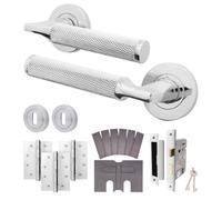 Afit Chrome Fire Door Handle Key Lock Set Polished Internal Fir 80mm Lock 102mm Hinges Knurled Textured Grip Moda 1 Pack