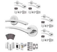 Afit Chrome Fire Door Handle Latch Set, Polished Chrome Internal Fir Door Handle, 76mm Latch And 102mm Hinges, Ebley 5 Pack