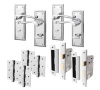 Afit Chrome Georgian Bathroom Door Handle On Backplate Set For Internal Doors Pack Of 2 64mm Bathroom Lock 76mm Hinges Polished