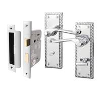 Afit Chrome Georgian Bathroom Door Handle On Backplate Set For Internal Doors With 64mm Bathroom Lock Polished