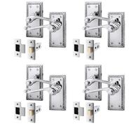 Afit Chrome Georgian Door Handle On Backplate Latch Set Rope Edge For Internal Doors Pack Of 4 With 64mm Latch Polished