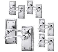 Afit Chrome Georgian Door Handle On Backplate Latch Set Rope Edge For Internal Doors Pack Of 5 Polished
