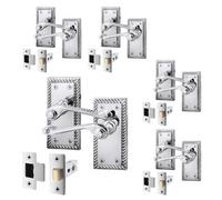 Afit Chrome Georgian Door Handle On Backplate Latch Set Rope Edge For Internal Doors Pack Of 5 With 64mm Latch Polished