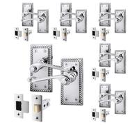 Afit Chrome Georgian Door Handle On Backplate Latch Set Rope Edge For Internal Doors Pack Of 6 With 64mm Latch Polished