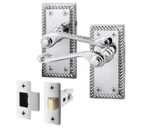 Afit Chrome Georgian Door Handle On Backplate Latch Set Rope Edge For Internal Doors With 64mm Latch Polished