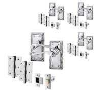 Afit Chrome Georgian Door Handle On Backplate Latch Set Rope Edge Internal Pack Of 4 With 64mm Latch And 76mm Hinges Polished