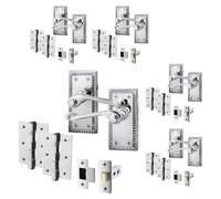 Afit Chrome Georgian Door Handle On Backplate Latch Set Rope Edge Internal Pack Of 5 With 64mm Latch And 76mm Hinges Polished