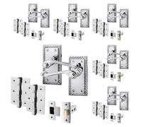 Afit Chrome Georgian Door Handle On Backplate Latch Set Rope Edge Internal Pack Of 6 With 64mm Latch And 76mm Hinges Polished