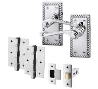 Afit Chrome Georgian Door Handle On Backplate Latch Set Rope Edge Internal With 64mm Latch And 76mm Hinges Polished