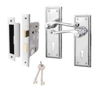 Afit Chrome Georgian Locking Door Handle On Backplate Set For Internal Doors With 64mm Sashlock Polished