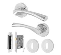 Afit Chrome Lock Door Handle Round Rose Set, 1 Pair Of Polished Chrome Internal Handles And Lock (64mm) - Novi Range