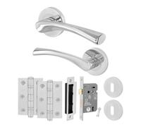 Afit Chrome Lock Handle Set With Sashlock And Hinges And 2 Escutcheons Novi Range