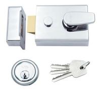 Afit Chrome Nightlatch Front Door Lock Easy Grip, Inside Snib, 3 Keys - 60mm Key Centre - Pol Chrome / Pol Chrome Cylinder