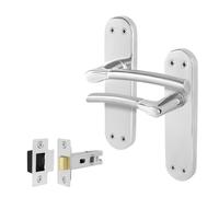 AFIT Chrome Satin Nickel Feature Handle Latch Set Boston Backplate in Metallics | Size: 150mm x 150mm AFIT Metallics 150mm x 150mm