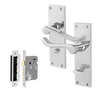 AFIT Chrome Scroll Bathroom Handle WC Lock Privacy Set 64mm in Silver | Size: 150mm x 150mm AFIT Silver 150mm x 150mm
