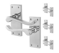 Afit Chrome Scroll Door Handles Latch, 4 Pairs Of Internal Victorian Scroll Backplate Handles Polished Chrome