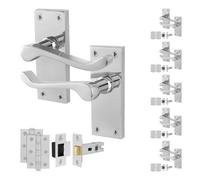 Afit Chrome Scroll Door Handles Latch Set, 6 Pairs Of Internal Victorian Scroll Backplate Handles, Latch 64mm And Hinges