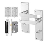 Afit Chrome Straight Bathroom Door Handle On Backplate Set For Internal Doors With 64mm Bathroom Lock And 76mm Hinges