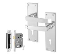 Afit Chrome Straight Locking Door Handle On Backplate Set For Internal Doors With 64mm Sashlock Straight Range