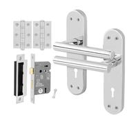 AFIT Chrome T-Bar Handle Sashlock Hinges Backplate Set 1 Pair in Silver | Size: 150mm x 150mm AFIT Silver 150mm x 150mm