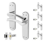 AFIT Chrome Twist Door Handle Latch Set Novi Backplate 5 Pairs in Metallic Silver | Size: 150mm x 150mm AFIT Metallic Silver 150mm x 150mm