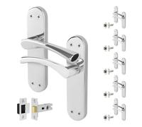 AFIT Chrome Twist Door Handle Latch Set Novi Backplate 6 Pairs in Metallic Silver | Size: 150mm x 150mm AFIT Metallic Silver 150mm x 150mm