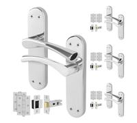 AFIT Chrome Twist Handle Latch Hinges Set Novi Backplate 4 Pairs in Metallic Silver | Size: 150mm x 150mm AFIT Metallic Silver 150mm x 150mm
