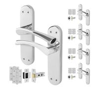 AFIT Chrome Twist Handle Latch Hinges Set Novi Backplate 5 Pairs in Metallic Silver | Size: 150mm x 150mm AFIT Metallic Silver 150mm x 150mm